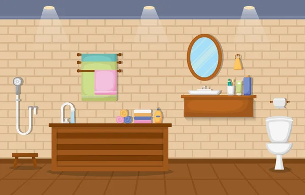 Baño Japonés Residencial Estilo Tradicional Madera Acento Ilustración Interior — Vector de stock