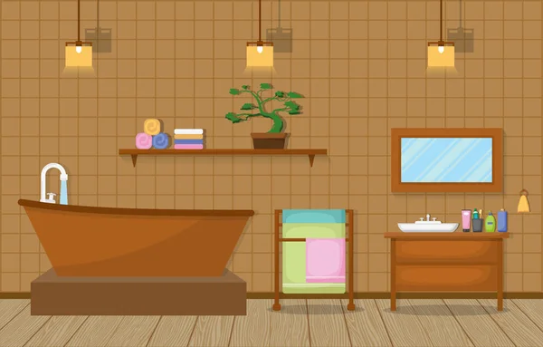 日本浴室住宅传统风格木料室内装饰 — 图库矢量图片