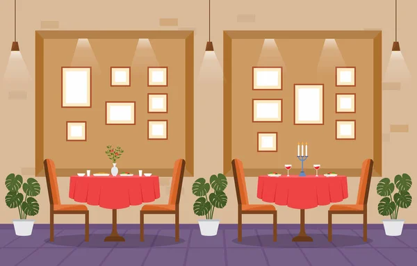 Modern Boş Kafe Restoranı İç Mobilya Düz Vektör İllüstrasyonu