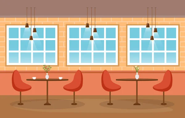 Moderno Vacío Café Restaurante Interior Muebles Plano Vector Ilustración — Vector de stock