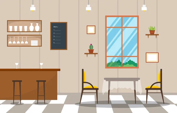 Modern Empty Cafe Restaurant Interior Furniture Flat Vector Illustration — Stock Vector