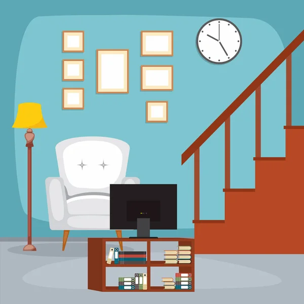 Modern Living Room Family House Interior Furniture Vector Illustration — Stock Vector