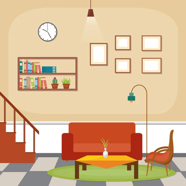 Sala Estar Moderna Casa Familiar Muebles Interiores Vector Ilustración — Archivo Imágenes Vectoriales