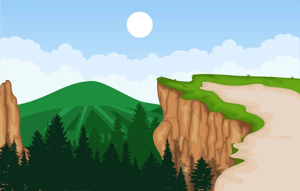 Mountain Valley Cliff Baum Natur Landschaft Vektor Illustration — Stockvektor