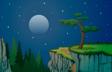 Dağ Vadisi Uçurum Ağacı Doğa Manzarası Vektör İllüstrasyonu