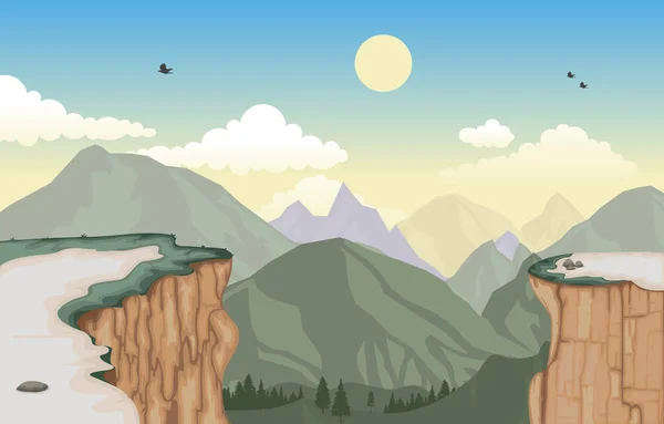 Mountain Valley Cliff Tree Φύση Τοπίο Διάνυσμα Εικονογράφηση — Διανυσματικό Αρχείο