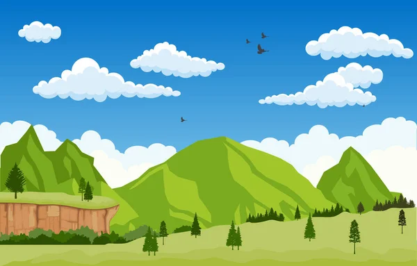 Montagne Vallée Falaise Arbre Nature Paysage Illustration Vectorielle — Image vectorielle