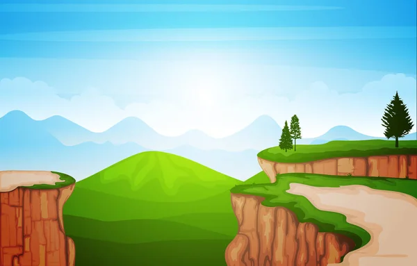 Mountain Valley Cliff Tree Φύση Τοπίο Διάνυσμα Εικονογράφηση — Διανυσματικό Αρχείο