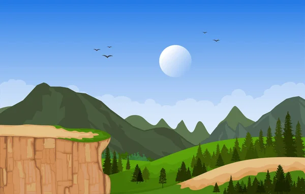 Mountain Valley Szikla Természet Táj Vektor Illusztráció — Stock Vector