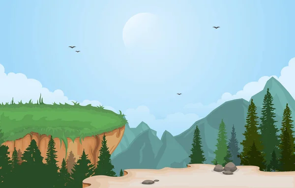 Mountain Valley Cliff Baum Natur Landschaft Vektor Illustration — Stockvektor