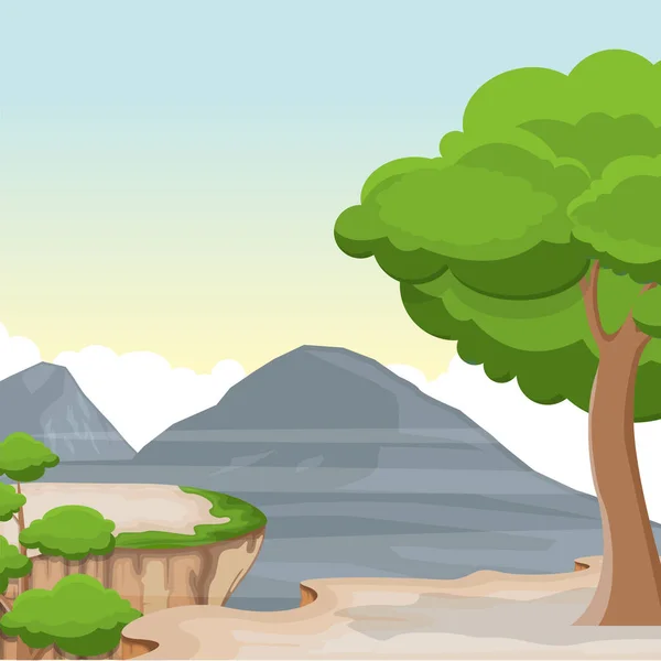 Mountain Valley Cliff Baum Natur Landschaft Vektor Illustration — Stockvektor