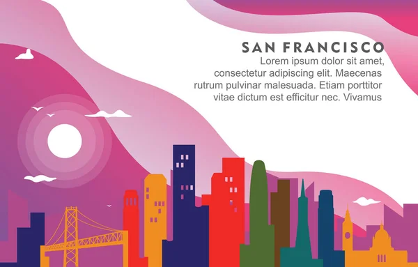 旧金山城市建筑城市景观天际线动态背景说明 — 图库矢量图片