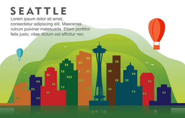 Seattle Washington City Building Cityscape Skyline Dynamické Pozadí Ilustrace — Stockový vektor