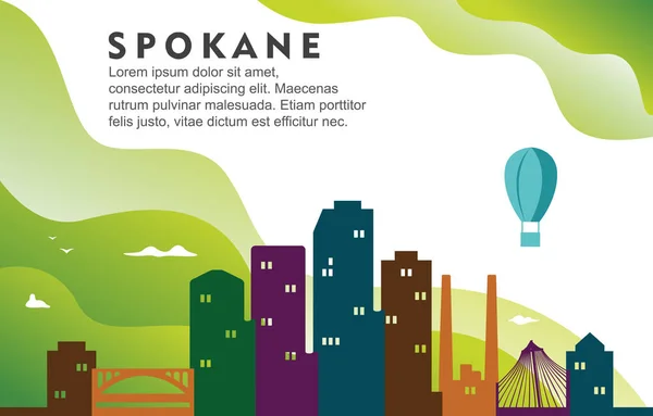 Spokane Washington City Building Cscape Skyline Dynamic Background Illustration — 图库矢量图片
