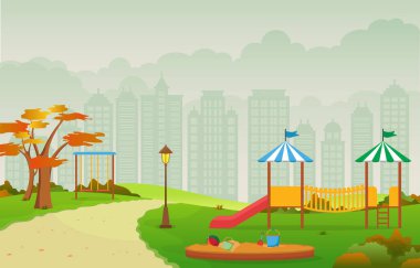 Sonbaharda Şehir Parkı Çocuk Oyun Alanında Ekipman Resimleriyle