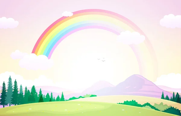 美丽的彩虹天空与青梅竹山自然风景画 — 图库矢量图片