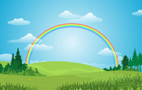 美丽的彩虹天空与青梅竹山自然风景画 — 图库矢量图片