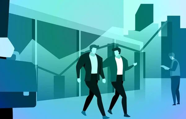 Business Partner Walking Talking Business Atmosphere Office Building Illustrazione — Vettoriale Stock