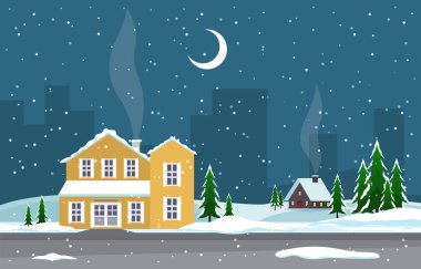 Çam Ağaçları Dağ Vektörü İllüstrasyonlu Kış Manzarası