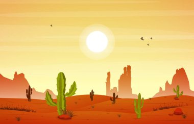 Güzel Batı Çöl Manzarası Gökyüzü Kayalığı Kayalık Dağ Vektörü İllüstrasyonu