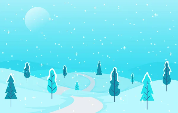 Wintertafereel Sneeuwlandschap Met Dennenbomen Bergvector Illustratie — Stockvector