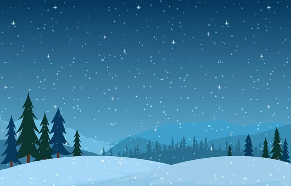 Winterszene Schneelandschaft Mit Kiefern Mountain Vector Illustration — Stockvektor