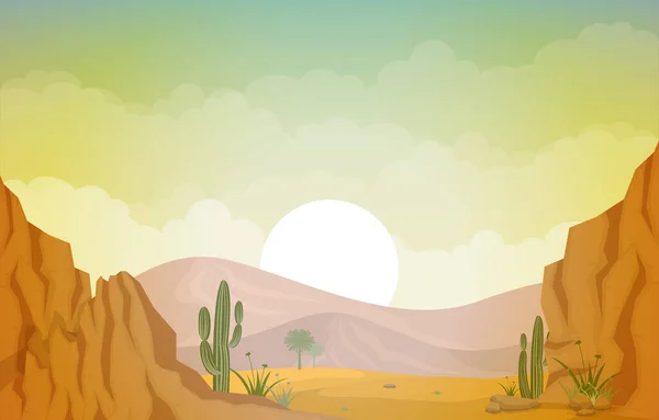 Beautiful Western Desert Landscape Sky Rock Cliff Mountain Vector Illustration — стоковий вектор