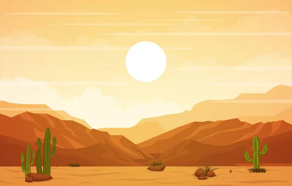 Schöne Westliche Wüstenlandschaft Mit Sky Rock Cliff Mountain Vector Illustration — Stockvektor