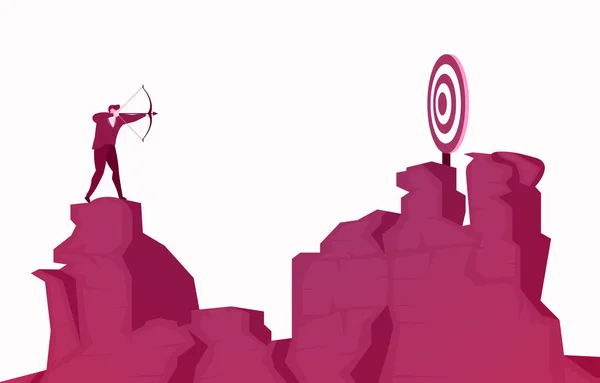 商人站在悬崖上 用箭头说明成功的目标 — 图库矢量图片