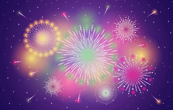Színes Élénk Gyönyörű Tűzijáték Absztrakt Háttér Vektor Illusztráció — Stock Vector