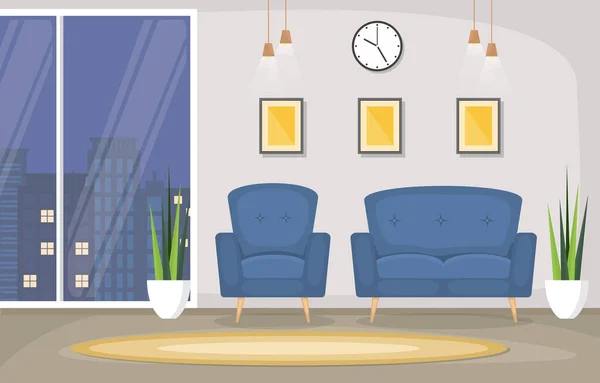 Lujo Deluxe Living Room Penthouse Apartamento Muebles Interiores Vector Ilustración — Archivo Imágenes Vectoriales