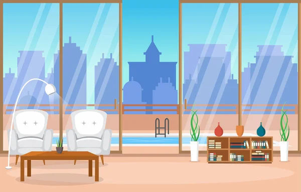 Lujo Deluxe Living Room Penthouse Apartamento Muebles Interiores Vector Ilustración — Vector de stock