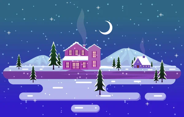 Зимова Сцена Сніговий Пейзаж Сосновими Деревами Гора Проста Ілюстрація — стоковий вектор