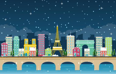 Paris Şehri 'nde Kış Karı Gökyüzü Simgesi Resimleri