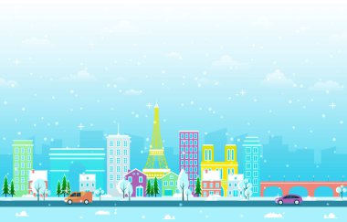 Paris Şehri 'nde Kış Karı Gökyüzü Simgesi Resimleri