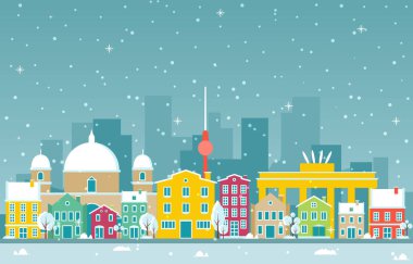 Berlin 'de Kış Karı Şehir Manzarası Skyline Tarihi Binası Resimleri