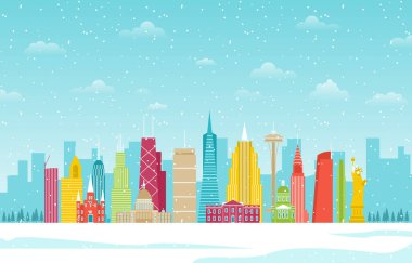 Amerika 'da Kış Karı Şehir Manzarası Skyline Tarihi Binası Resimleri