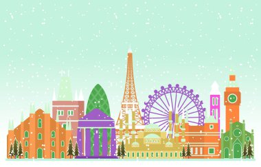 Avrupa 'da Kış Karı Şehir Manzarası Skyline Tarihi Eserleri