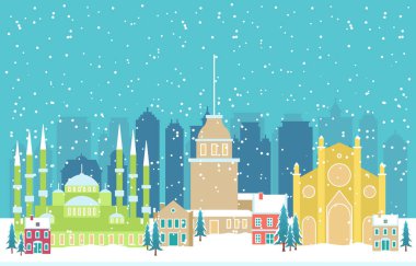 İstanbul Şehri 'nde Kış Karı Gökyüzü Simgesi Resimleri