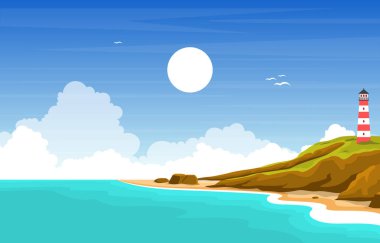 Güzel Deniz Panorama Sahili Sahil Sahili Okyanus Manzarası Çizimi