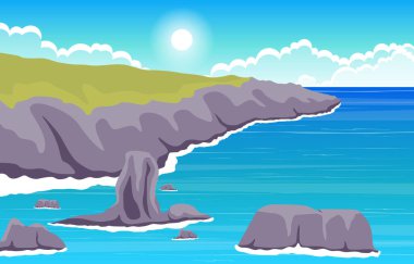 Güzel Deniz Panorama Sahili Sahil Sahili Okyanus Manzarası Çizimi