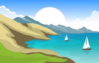 Güzel Deniz Panorama Sahili Sahil Sahili Okyanus Manzarası Çizimi