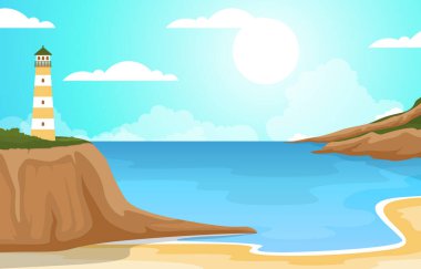 Güzel Deniz Panorama Sahili Sahil Sahili Okyanus Manzarası Çizimi