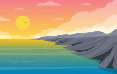 Güzel Deniz Panorama Sahili Sahil Sahili Okyanus Manzarası Çizimi