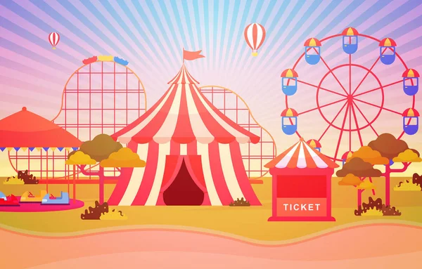 Διασκέδαση Πάρκο Circus Φεστιβάλ Καρναβαλιού Fun Fair Πυροτέχνημα Τοπίο Εικονογράφηση — Διανυσματικό Αρχείο