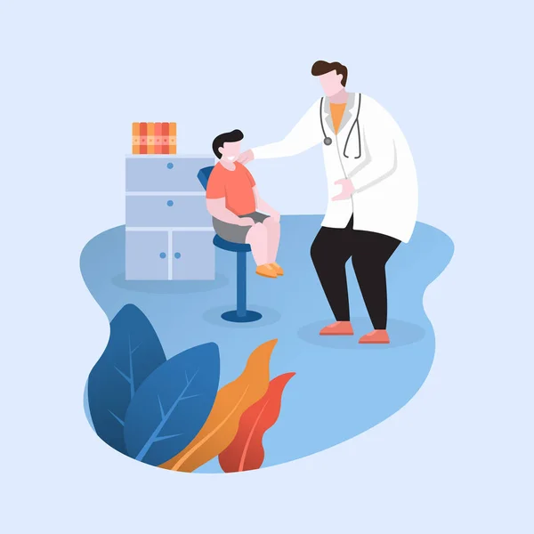 Orvosi Ellenőrzések Egészség Kisgyerek Gyermekgyógyászati Beteg Lapos Tervezés Illusztráció — Stock Vector