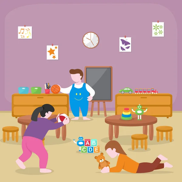 Kinder Lernen Durch Spielen Bildung Spielzeug Kindergarten Flache Illustration — Stockvektor
