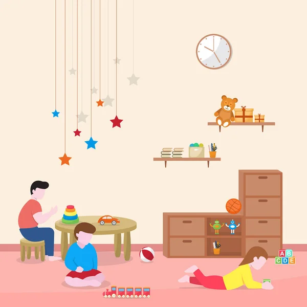 Kinder Lernen Durch Spielen Bildung Spielzeug Kindergarten Flache Illustration — Stockvektor