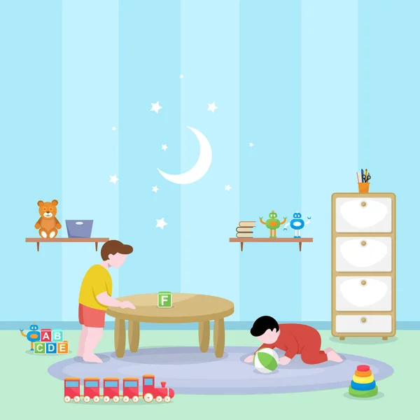 Kids Children Learning Playing Education Toys Kindergarten Flat Illustration - Stok Vektor