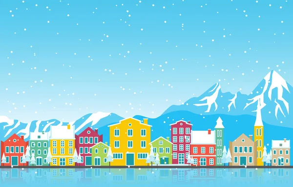 オーストリアの冬の雪 Cityscape Skyline Landmark Buildingイラスト — ストックベクタ